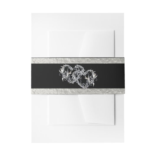 Bandeau De Faire-part Coeurs et ruban - Noir/Argent (Devant example)