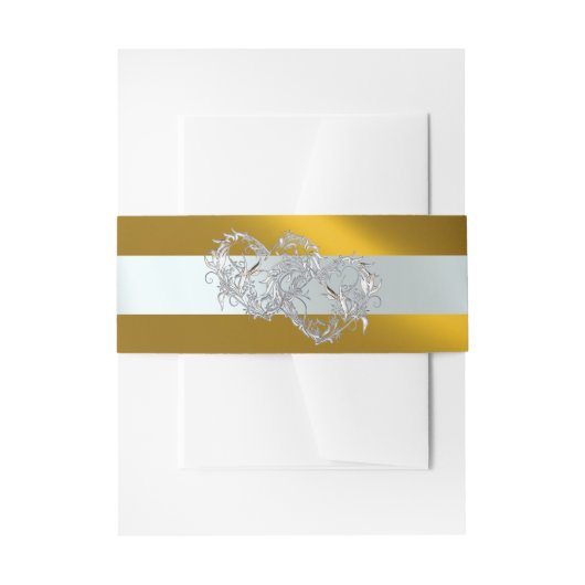 Bandeau De Faire-part Cœurs & Ruban - Or/Argent (Devant example)
