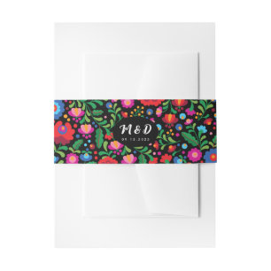 Bandeau De Faire-part Coloré mexicain broderie Monogramme Mariage noir