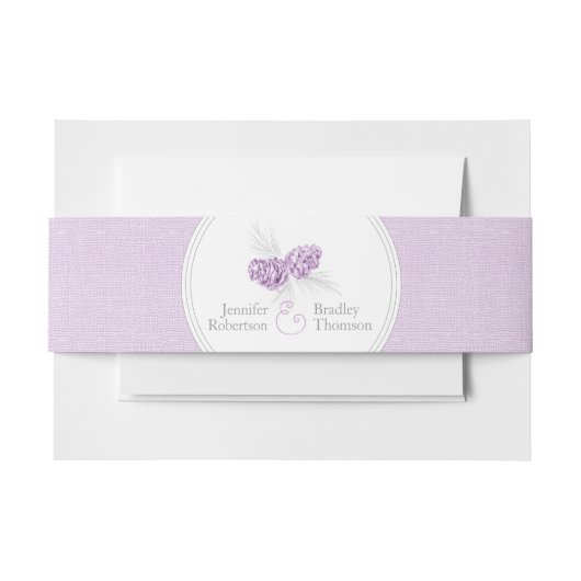 Bandeau De Faire-part cônes de pin mariage art toile ceinture violet (Devant Example)