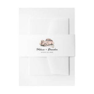 Bandeau De Faire-part Coquette Floral Rose Pâle Rétro Voiture Mariage