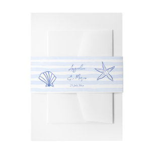 Bandeau De Faire-part Coquillages bleu ondulé bordé mariage plage