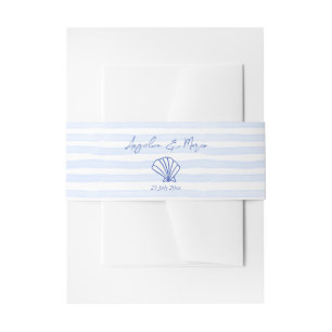 Bandeau De Faire-part Coquillages bleu ondulé bordé mariage plage