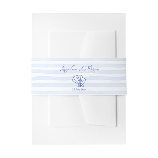 Bandeau De Faire-part Coquillages bleu ondulé bordé mariage plage (Devant example)