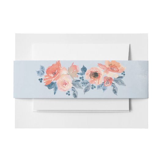Bandeau De Faire-part Corail et bleu Dusty Mariage Floral (Devant Example)