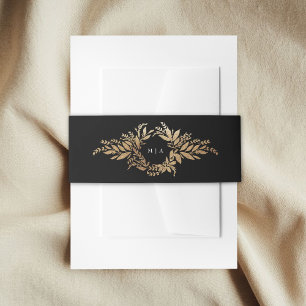 Bandeau De Faire-part couronne botanique dorée smoking monogramme mariag