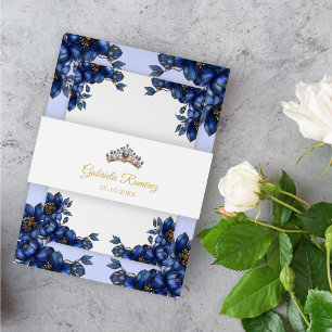 Bandeau De Faire-part Couronne de Quinceañera bleu royal doré