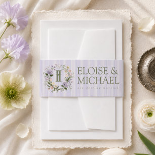 Bandeau De Faire-part Couronne florale à rayure lavande pour mariage