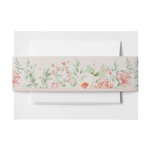 Bandeau De Faire-part Crème de Pêche Romantique et Sage Green Floral