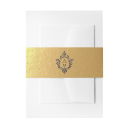Bandeau De Faire-part Crest Faux Gold Foil Marine Bleu Monogramme Luxe