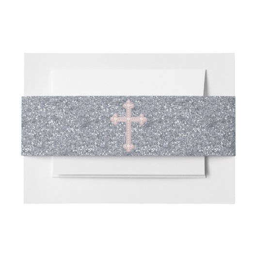 Bandeau De Faire-part Croix Perle Rose (Devant Example)