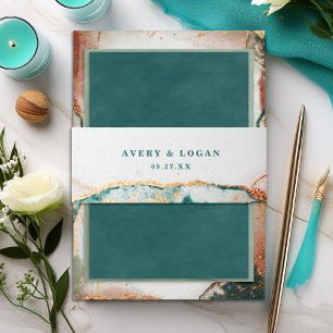 Bandeau De Faire-part Cuivre Turquoise moderne et Mariage de automne or