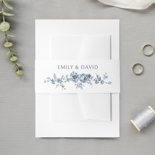 Bandeau De Faire-part Customisé Élégant gravé bleu floral