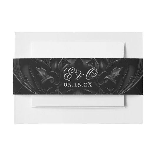 Bandeau De Faire-part Dark Elegant Noir Gothique Damask Moody Mariage (Devant Example)