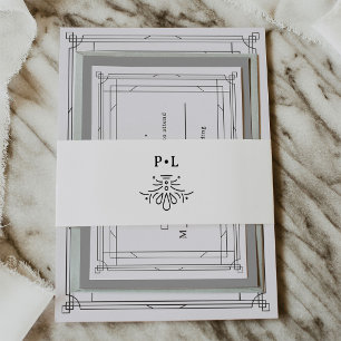 Bandeau De Faire-part Deco noir et blanc Élégant mariage monogramme