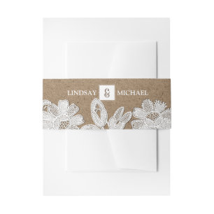 Bandeau De Faire-part Dentelle blanche Mariage papier Kraft