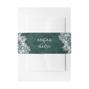 Bandeau De Faire-part Dentelle sur Emerald Green Faux Velvet Mariage