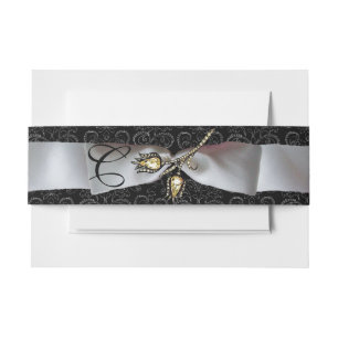 Bandeau De Faire-part DIAMONNAGE TULIPS noir blanc Damas ruban Monogramm