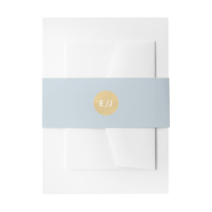 Bandeau De Faire-part Dusty Blue avec Gold Monogram Mariage Belly Band