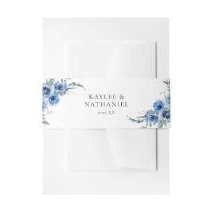 Bandeau De Faire-part Dusty Blue & Blue Floral Invitation Belly Band
