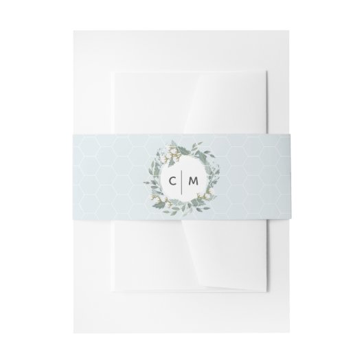 Bandeau De Faire-part Dusty Blue Cotton Wreath Monogram Belly Band (Devant example)