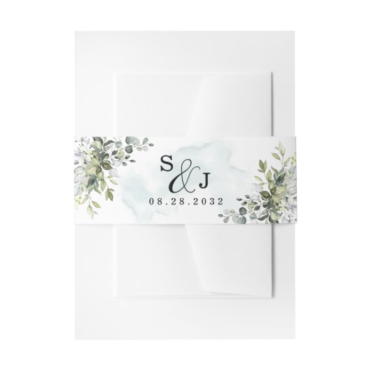 Bandeau De Faire-part Dusty Blue Eucalyptus Vert Mariage Succulent (Devant example)