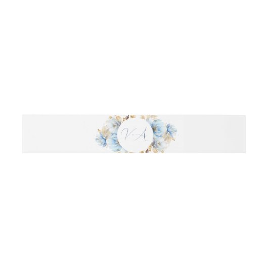 Bandeau De Faire-part Dusty Blue Floral Mariage Monogramme 2 (Plat)