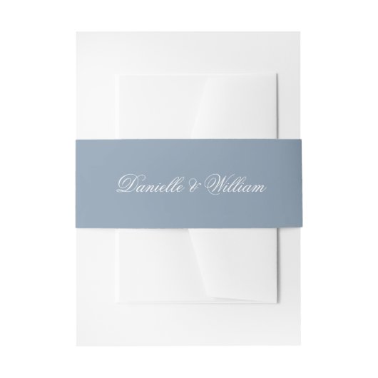 Bandeau De Faire-part Dusty Blue Mariage Belly Band avec script blanc (Devant example)