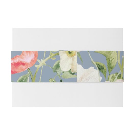 Bandeau De Faire-part Dusty Blue Peony Aquarelle Mariage Belly Band (Dos exemple)