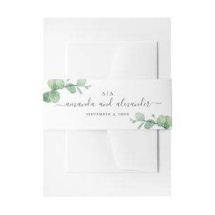 Bandeau De Faire-part Eau-couleur eucalyptus. Mariage de script élégant