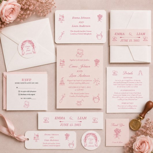 Bandeau De Faire-part Écharpe de mariage rose blush