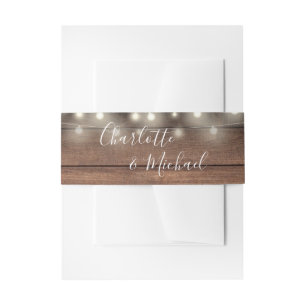 Bandeau De Faire-part Éclairage à cordes de bois rustique Script de sign