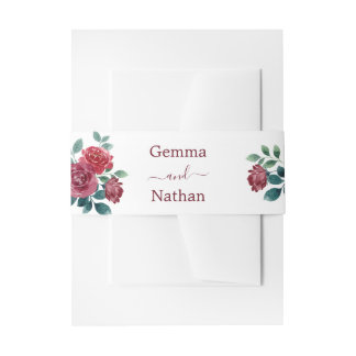 Bandeau De Faire-part Élégant aquarelle florale rouge burgundy mariage