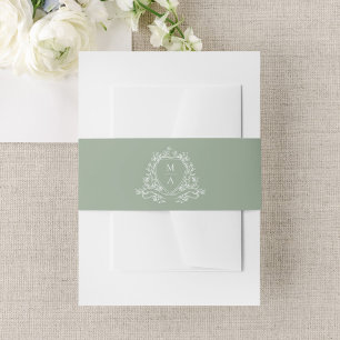 Bandeau De Faire-part Élégant blason floral vert sauge monogramme mariag
