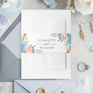 Bandeau De Faire-part Elégant bleu Hydrangea Blush rose Roses Mariage