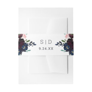 Bandeau De Faire-part Elégant bleu marine et flore de prune MARIAGE