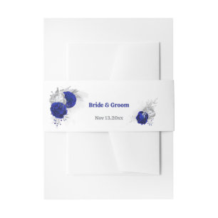 Bandeau De Faire-part élégant bleu royal fleurs argent mariage