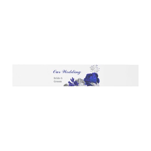Bandeau De Faire-part élégant bleu royal fleurs argent mariage (Plat)