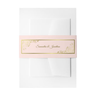 Bandeau De Faire-part Elégant boucles d'or et Mariage rose pâle