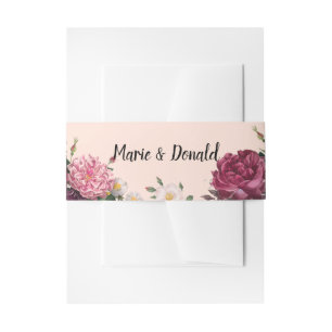 Bandeau De Faire-part Élégant ceinture ventrale fleurs bordeaux et rose