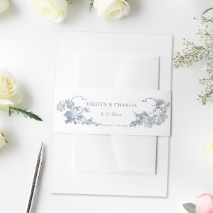 Bandeau De Faire-part Élégant classique Dusty Bleu Français Floral