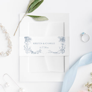 Bandeau De Faire-part Élégant classique Dusty Bleu Français Floral