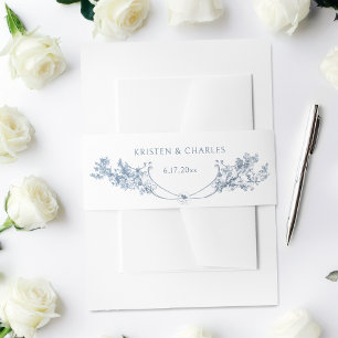 Bandeau De Faire-part Élégant classique Dusty Bleu Français Floral