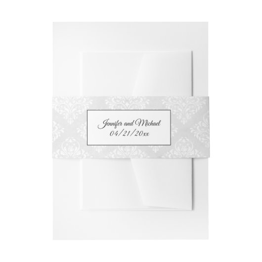 Bandeau De Faire-part Elegant Damask Mariage blanc w Texte (Devant example)