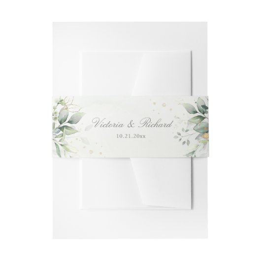 Bandeau De Faire-part Elégant Eucalyptus Feuille Mariage or vert (Devant example)