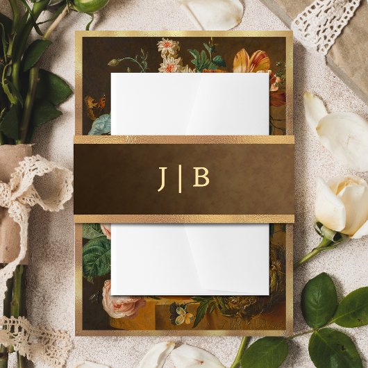 Bandeau De Faire-part Elegant Faux Gold Border Wedding Monogram