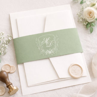 Bandeau De Faire-part Élégant mariage au blason botanique vert sauge