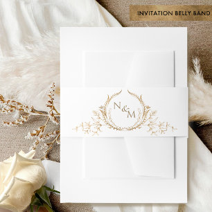 Bandeau De Faire-part Élégant Mariage blanc et or main tiré Monogramme