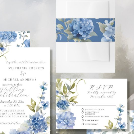 Bandeau De Faire-part Elégant Mariage d'aquarelle Floral Hydrangea bleu