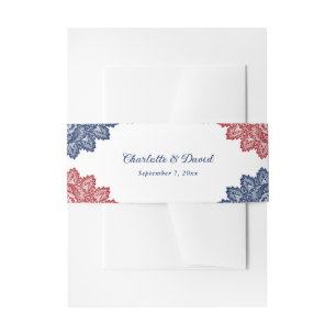 Bandeau De Faire-part Élégant Mariage de dentelle bleu et rouge floral d